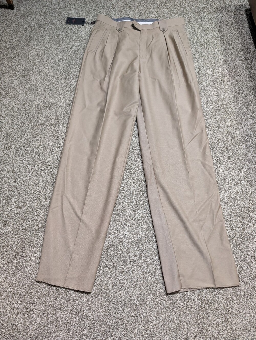 Tiglio Luxe 2576 Pant Size 38R Tan Pleated Suit Trousers Modern Fit Untailored